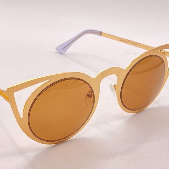 Women Matte Gold Frames Tan Lenses Avant Garde Sunglasses With Case New main image 4